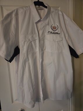 Men’s Short-Sleeve Casual Button-Down Pit Crew/Racing Shirt Cadillac Embroidery